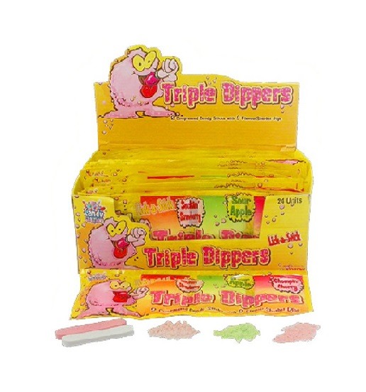 Universal Candy Lick a Stick Triple Dippers 3 Flavour Sherbet Dips Gluten Free 42g Packet