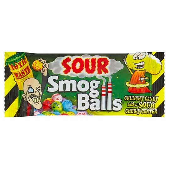 Toxic Waste Sour Smog Balls Crunchy Candy With A Sour Chewy Center Gluten Free 57g