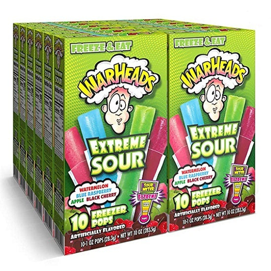 WarHeads Extreme Sour Freezer Ice Pops Ice Blocks Popsicles Gluten Free 10 Pack 283g Box BBD: END SEPTEMBER 2023