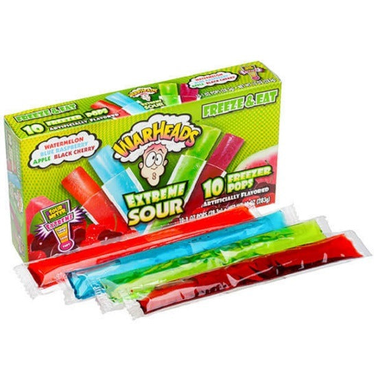 WarHeads Extreme Sour Freezer Ice Pops Ice Blocks Popsicles Gluten Free 10 Pack 283g Box