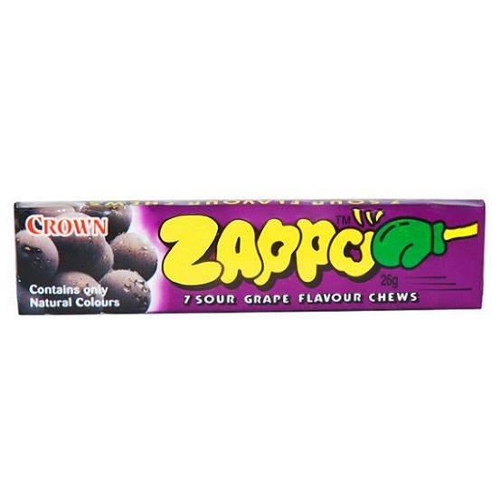 Zappo Sour Grape Flavoured Chews 7 Pieces Packet Gluten Free 26g